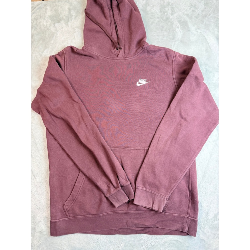 NIKE Hoodie Mens M Burgundy Maroon Embroidered Swoosh Pullover Fleece Sweatshirt